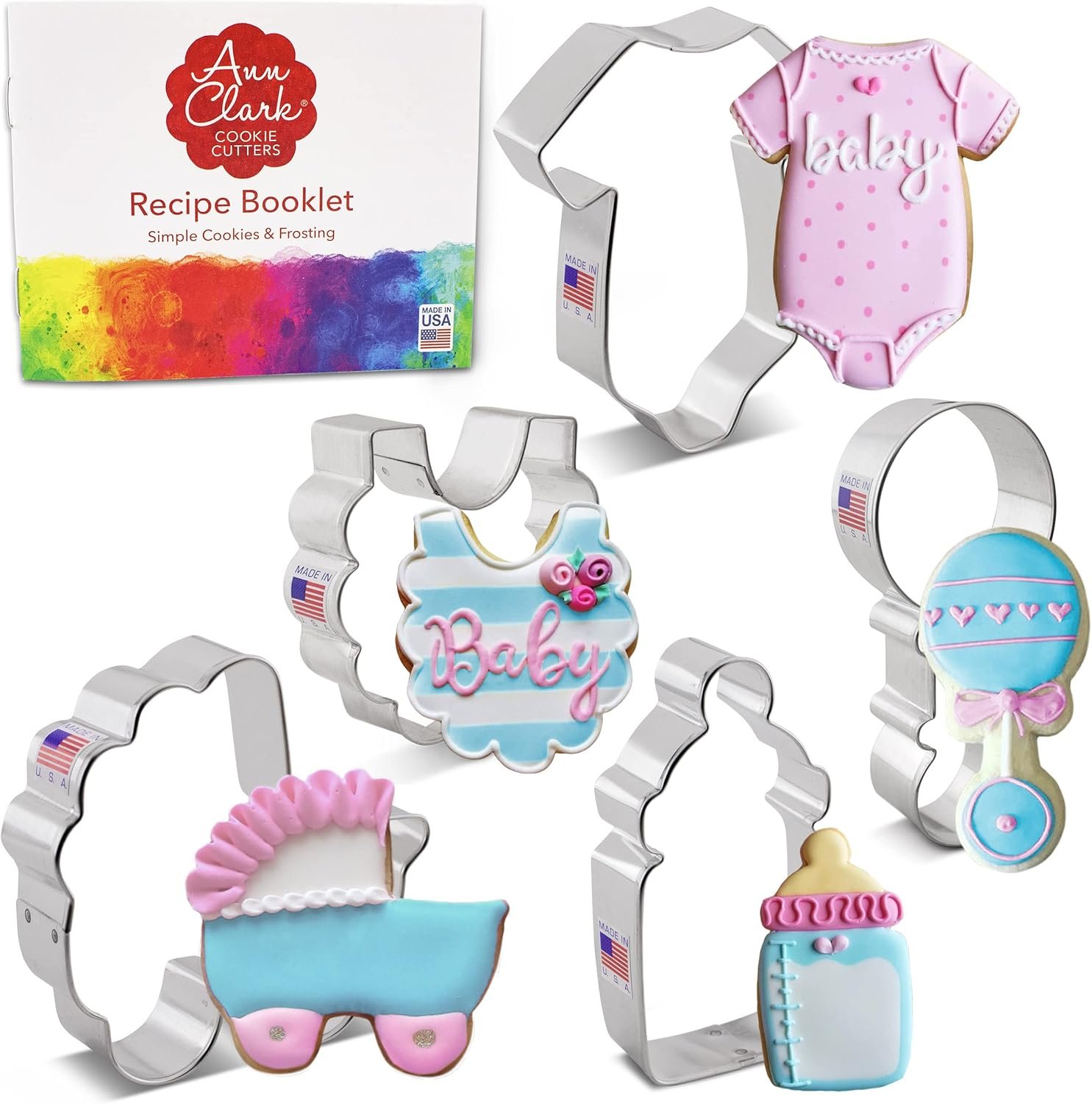 留学生海外小厨房DIY宝宝派对饼干模具5件套 连体衣围兜摇铃奶瓶婴儿车形状温馨分享