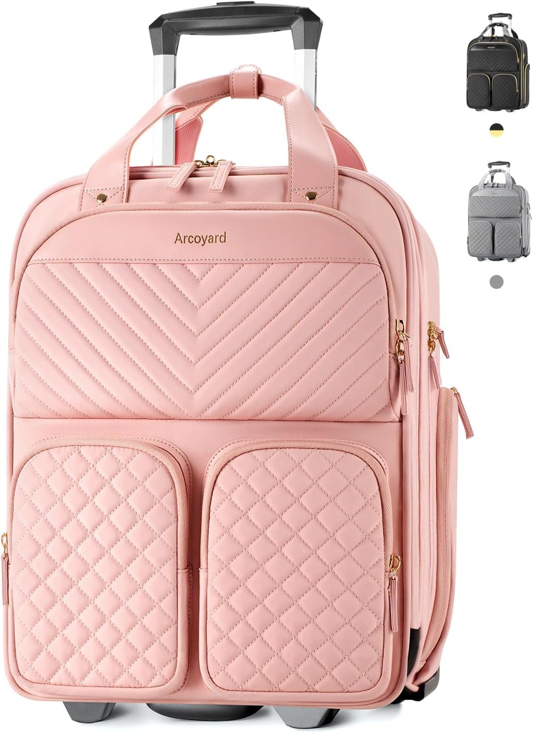 留学生海外航班座下登机箱 带轮航空批准粉色轻便滚轮行李 多隔间软边女性旅行包